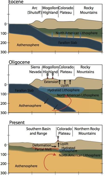 Picture Cartoon diagram of Colorado Plateau Tectonic evolution